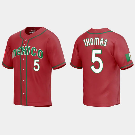 #5 ALEK THOMAS MEXICO BASEBALL 2023 WORLD BASEBALL CLASSIC REPLICA JERSEY ¨C RED Stitches Baseball Jerseys - Main View