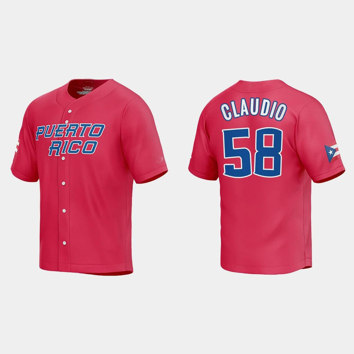 #58 ALEX CLAUDIO PUERTO RICO BASEBALL 2023 WORLD BASEBALL CLASSIC JERSEY ¨C RED Stitches Baseball Jerseys - Main View