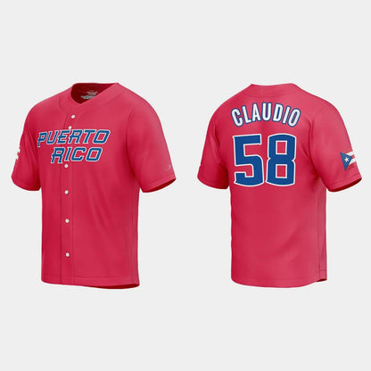 #58 ALEX CLAUDIO PUERTO RICO BASEBALL 2023 WORLD BASEBALL CLASSIC JERSEY ¨C RED Stitches Baseball Jerseys - Main View