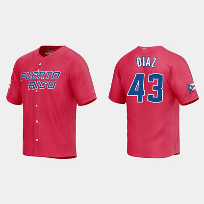 #43 ALEXIS DIAZ PUERTO RICO BASEBALL 2023 WORLD BASEBALL CLASSIC JERSEY ¨C RED Stitches Baseball Jerseys - Main View