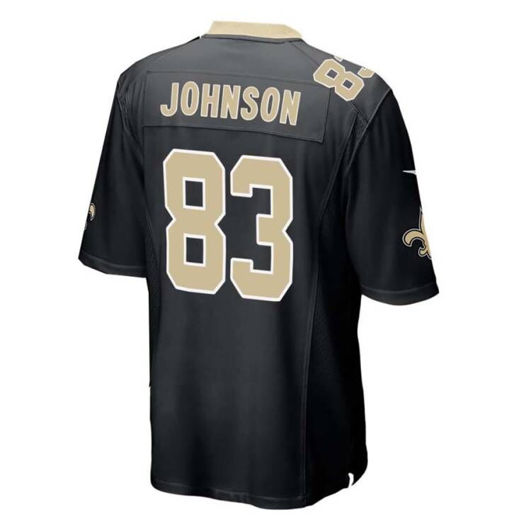 NO.Saints #83 Juwan Johnson Black Game Jersey Stitched American Football Jerseys - Main View