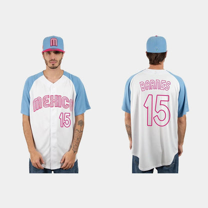 #15 AUSTIN BARNES MEXICO BASEBALL 2023 WORLD BASEBALL CLASSIC JERSEY ¨C WHITE BLUE Stitches Baseball Jerseys - Main View