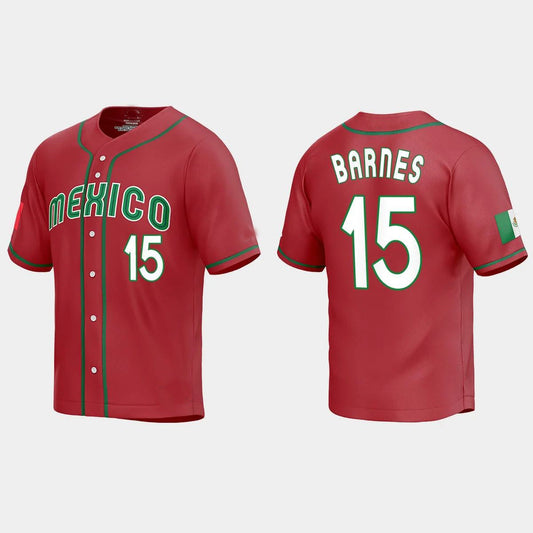 #15 AUSTIN BARNES MEXICO BASEBALL 2023 WORLD BASEBALL CLASSIC REPLICA JERSEY ¨C RED Stitches Baseball Jerseys - Main View