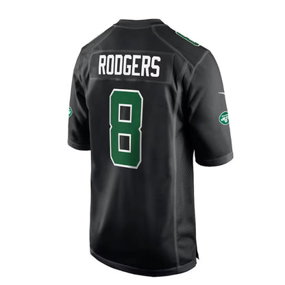 NY.Jets #8 Aaron Rodgers Fashion Game Jersey - Black Stitched American Football Jerseys - Main View