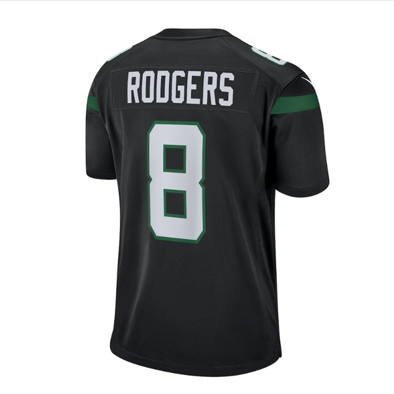 NY.Jets #8 Aaron Rodgers Game Jersey - Black Stitched American Football Jerseys - Main View