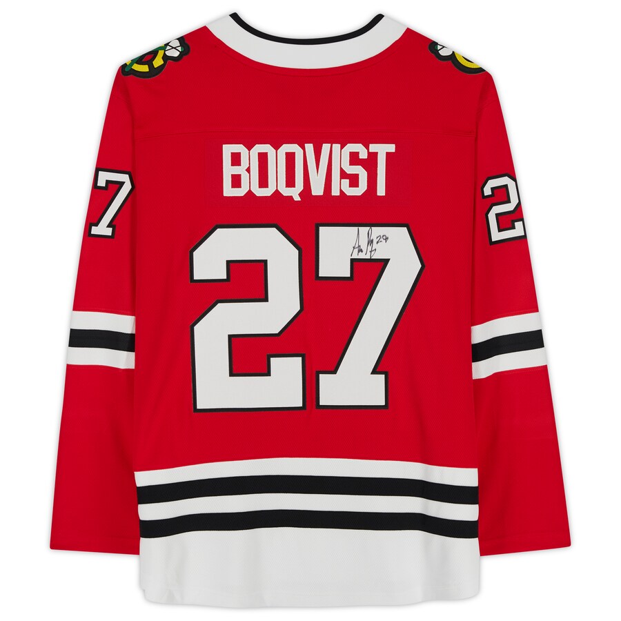 C.Blackhawks #27 Adam Boqvist Fanatics Authentic Autographed Fanatics Breakaway Jersey Red Stitched American Hockey Jerseys - Main View