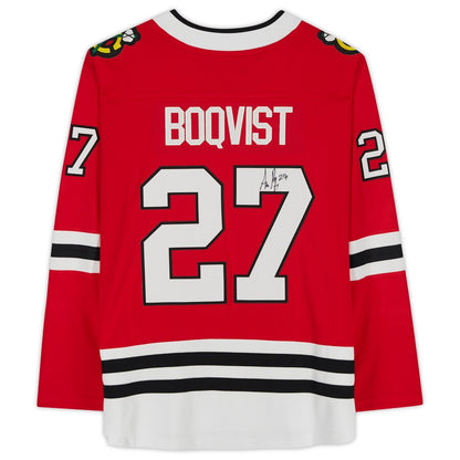 C.Blackhawks #27 Adam Boqvist Fanatics Authentic Autographed Fanatics Breakaway Jersey Red Stitched American Hockey Jerseys - Main View