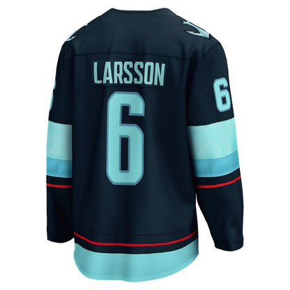 S.Kraken #6 Adam Larsson Fanatics Branded Home Breakaway Player Jersey Deep Sea Blue Stitched American Hockey Jerseys - Main View