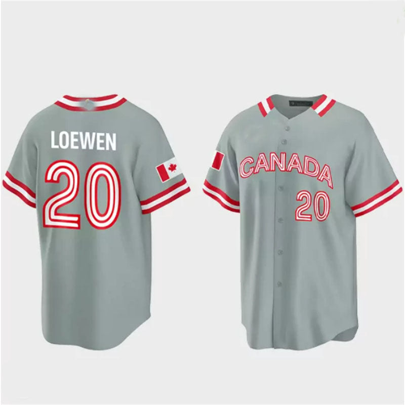 #20 Adam Loewen Canada 2023 World Baseball Classic Jersey ¨C Grey Stitches Baseball Jerseys - Main View