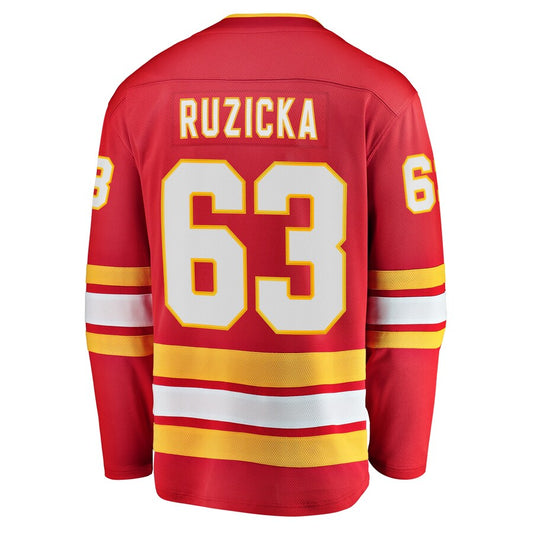C.Flames #63 Adam Ruzicka Fanatics Branded Home Breakaway Player Jersey Red Stitched American Hockey Jerseys - Main View