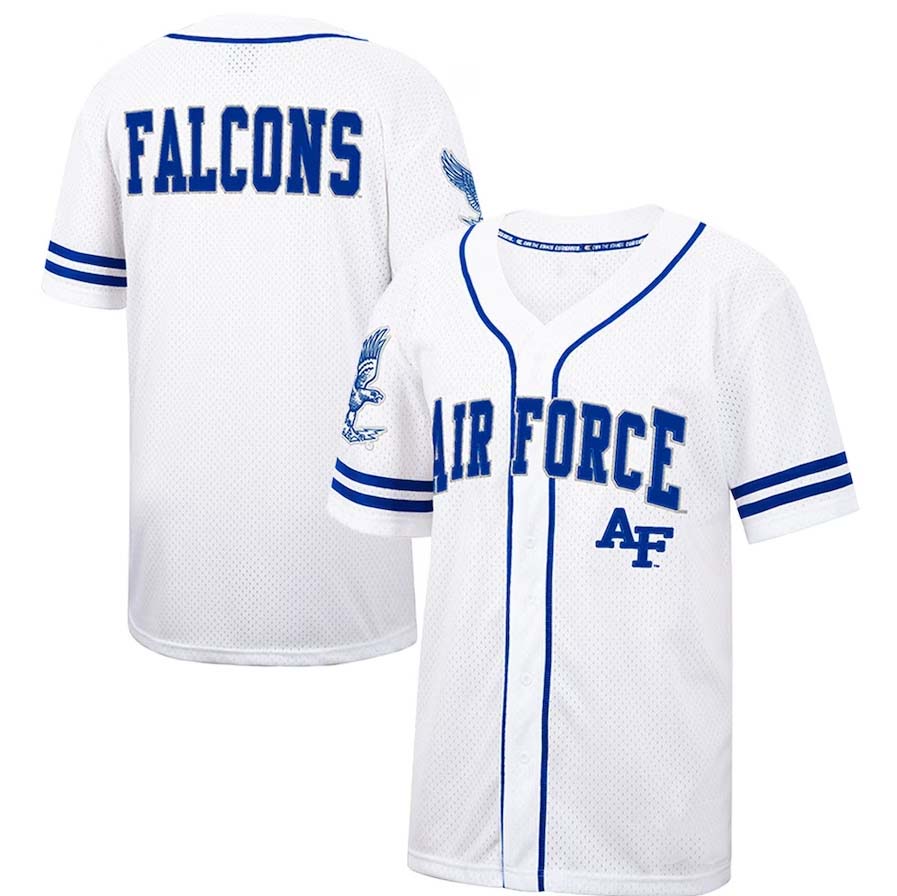 AF.Falcons Colosseum Free Spirited Mesh Button-Up Baseball Jersey - White Stitched American College Jerseys - Main View
