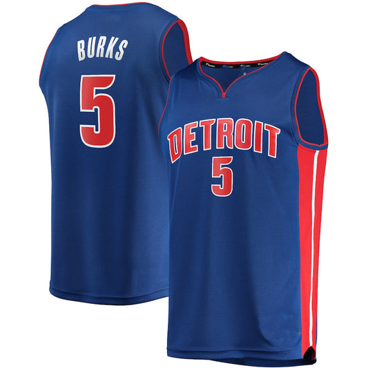D.Pistons #5 Alec Burks Fanatics Branded Fast Break Replica Jersey Icon Edition Blue Stitched American Basketball Jersey - Main View