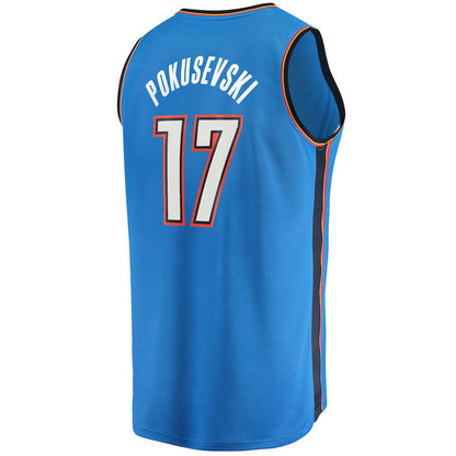 OC.Thunder #17 Aleksej Pokusevski Fanatics Branded 2021-22 Fast Break Replica Jersey Icon Edition Blue Stitched American Basketball Jersey - Main View
