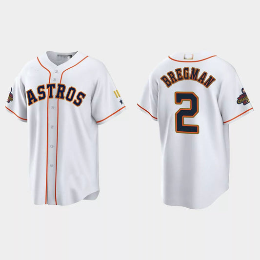 #2 Alex Bregman Houston Astros 2023 Gold Program Jersey ¨C White Stitches Baseball Jerseys - Main View