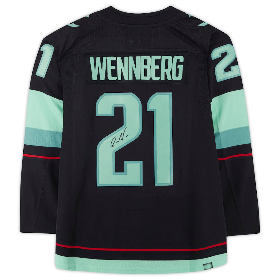 S.Kraken #21 Alex Wennberg Fanatics Authentic Autographed  with Inaugural Season Jersey Patch Blue Stitched American Hockey Jerseys - Main View