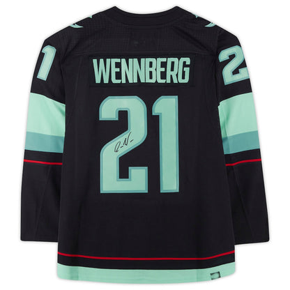 S.Kraken #21 Alex Wennberg Fanatics Authentic Autographed  with Inaugural Season Jersey Patch Blue Stitched American Hockey Jerseys - Main View