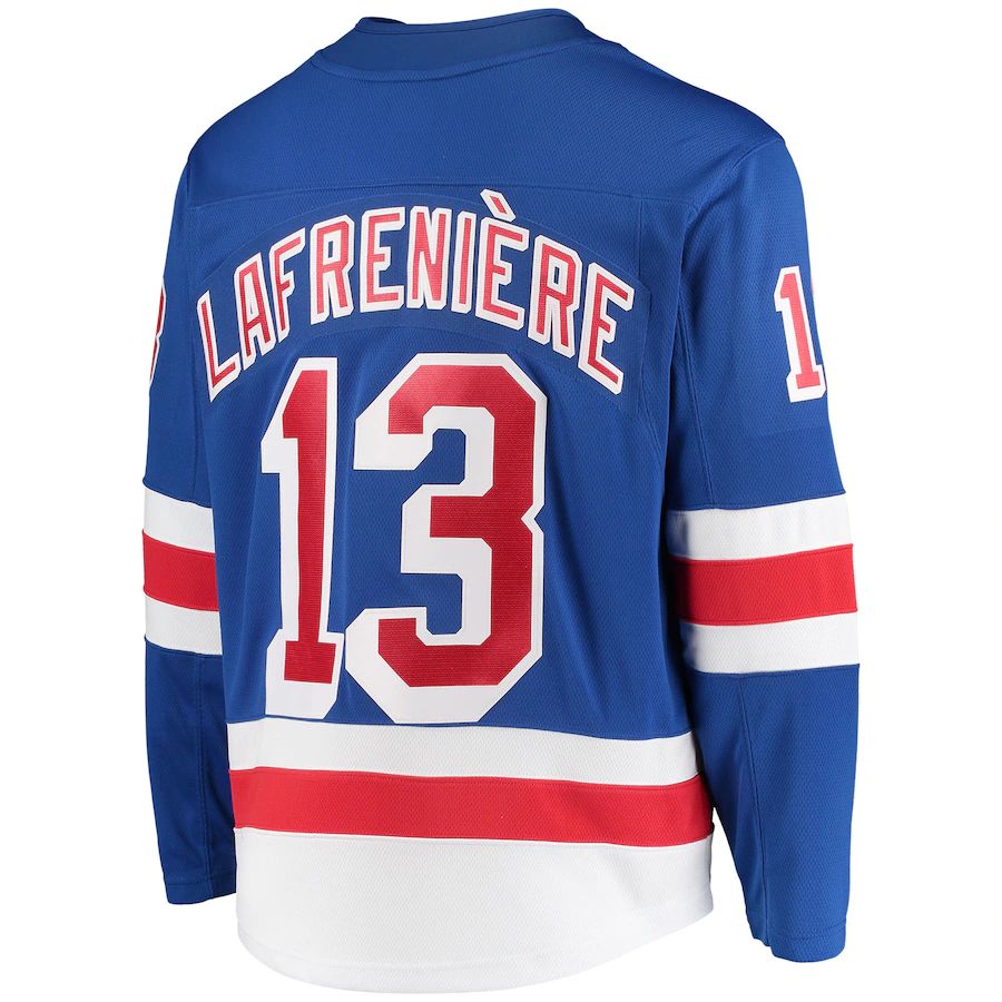 NY.Rangers #13 Alexis Lafreniere Fanatics Branded Premier Breakaway Player Jersey Blue Jersey Stitched American Hockey Jerseys - Main View