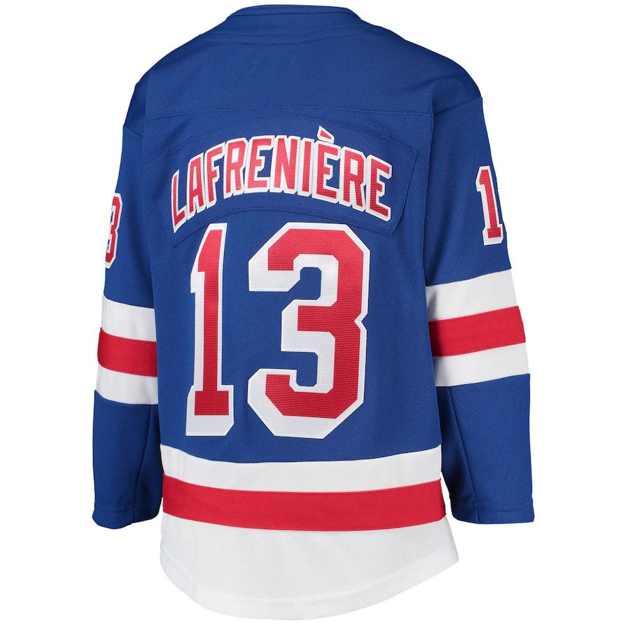 NY.Rangers #13 Alexis Lafreniere Home Premier Player Jersey Blue Jersey Stitched American Hockey Jerseys - Main View