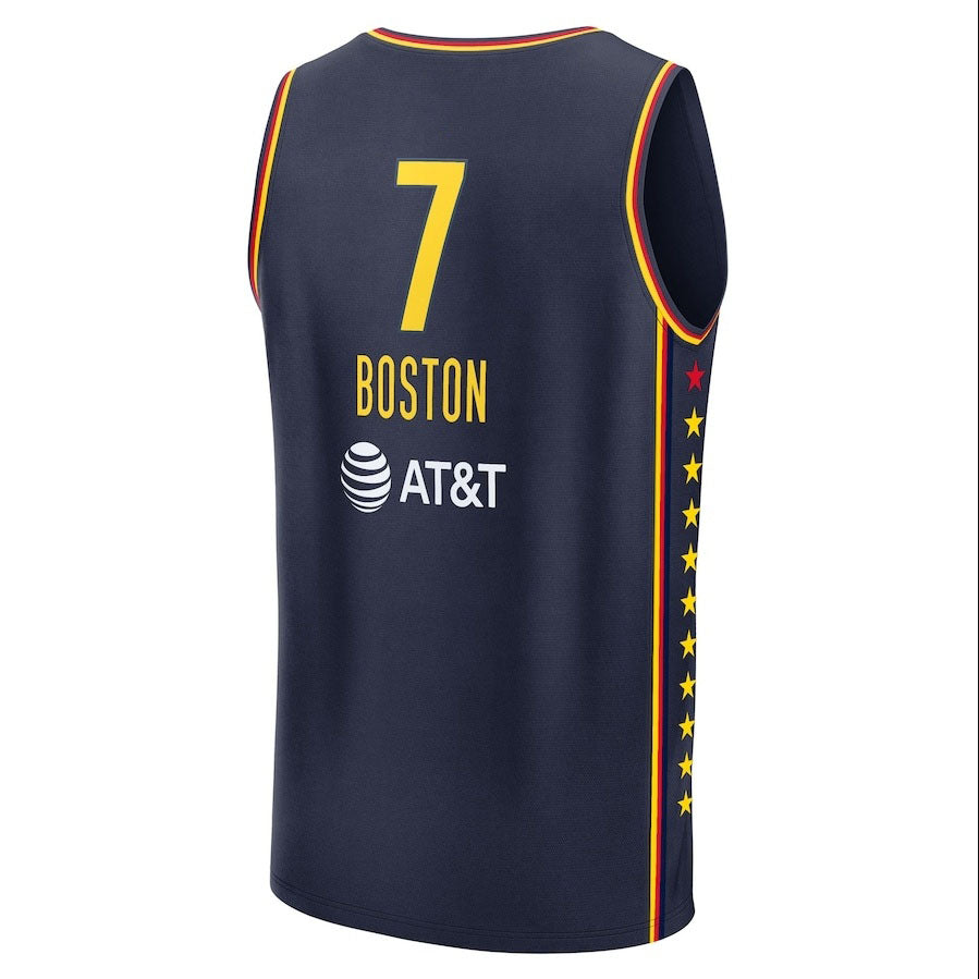 A.Boston #7 Indiana Fever Fanatics Navy Explorer Edition Fast Break Replica Stitched American Basketball Jersey - Main View