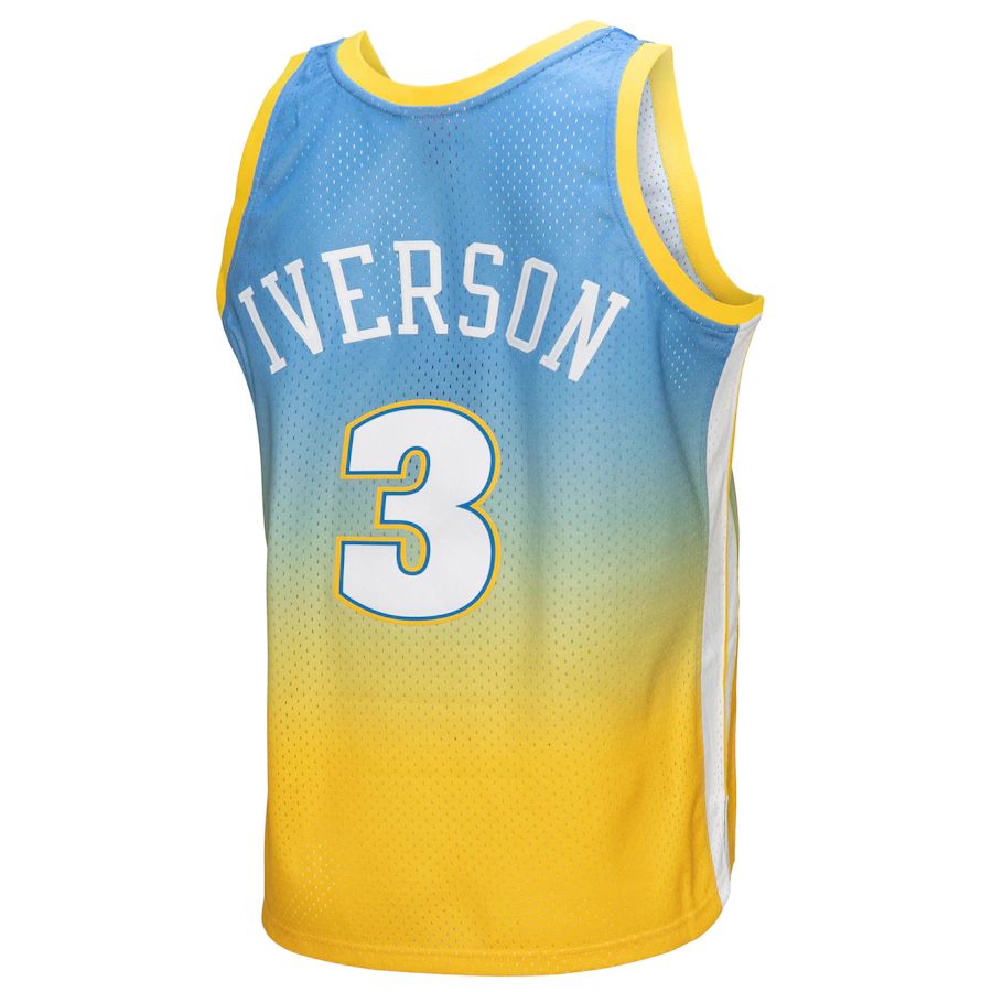 D.Nuggets #3 Allen Iverson Mitchell & Ness 2006-07 Hardwood Classics Fadeaway Swingman Player Jersey Yellow Blue Stitched American Basketball Jersey - Main View