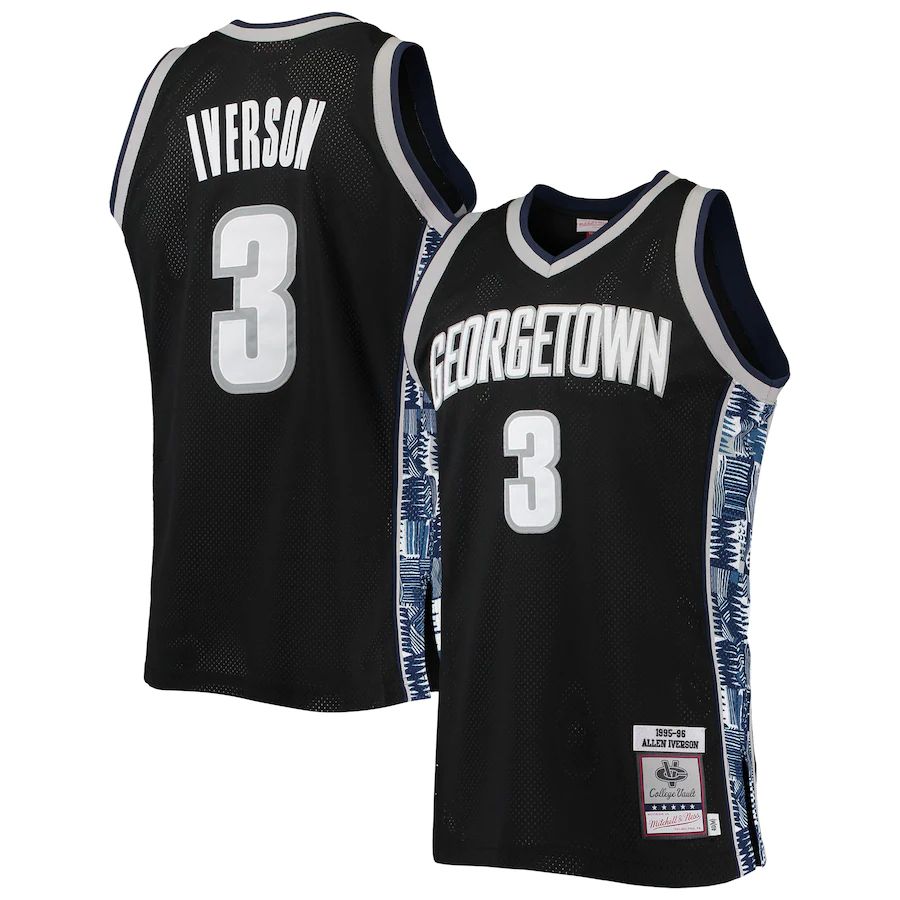G.Hoyas #3 Allen Iverson Mitchell & Ness 1995-96 Authentic Throwback Jersey Black Stitched American College Jerseys - Main View