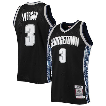 G.Hoyas #3 Allen Iverson Mitchell & Ness 1995-96 Authentic Throwback Jersey Black Stitched American College Jerseys - Main View