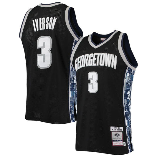 G.Hoyas #3 Allen Iverson Mitchell & Ness 1995-96 Authentic Throwback Jersey Black Stitched American College Jerseys - Main View