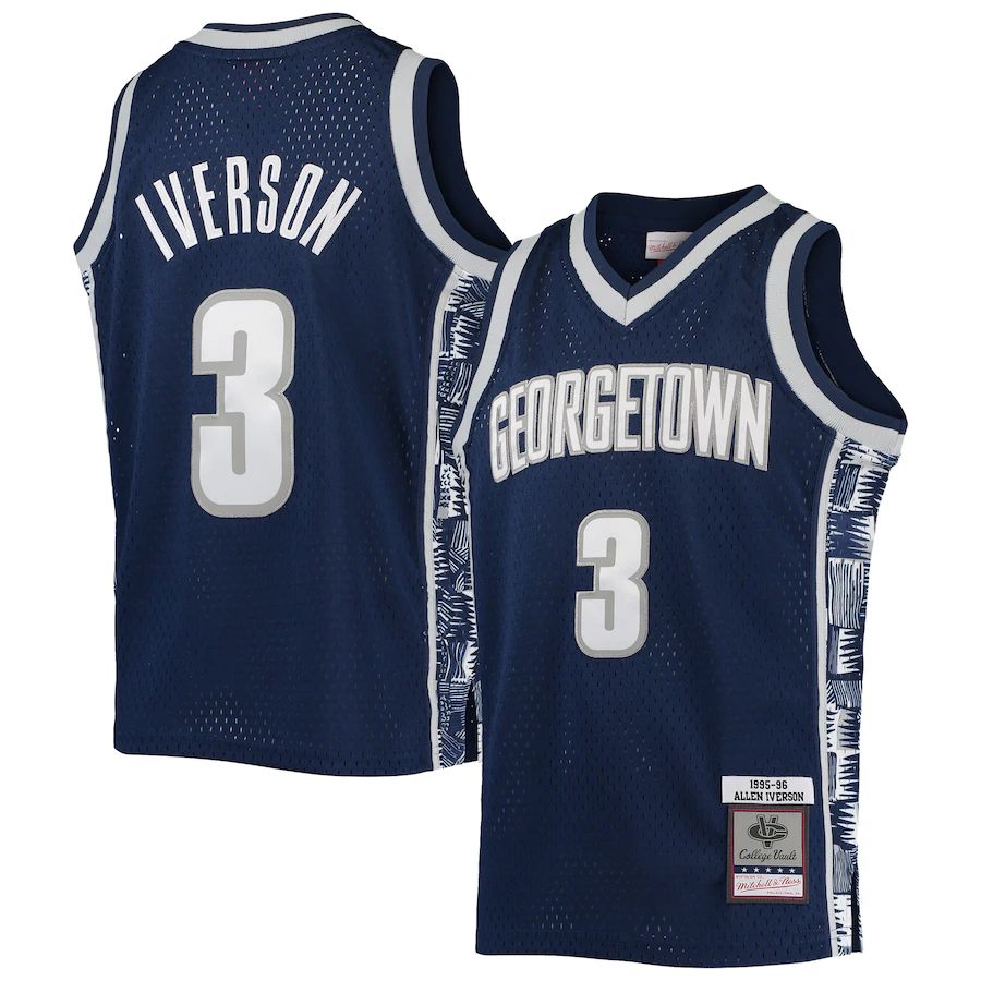 G.Hoyas #3 Allen Iverson Mitchell & Ness 1995-96 Authentic Throwback Jersey Navy Stitched American College Jerseys - Main View