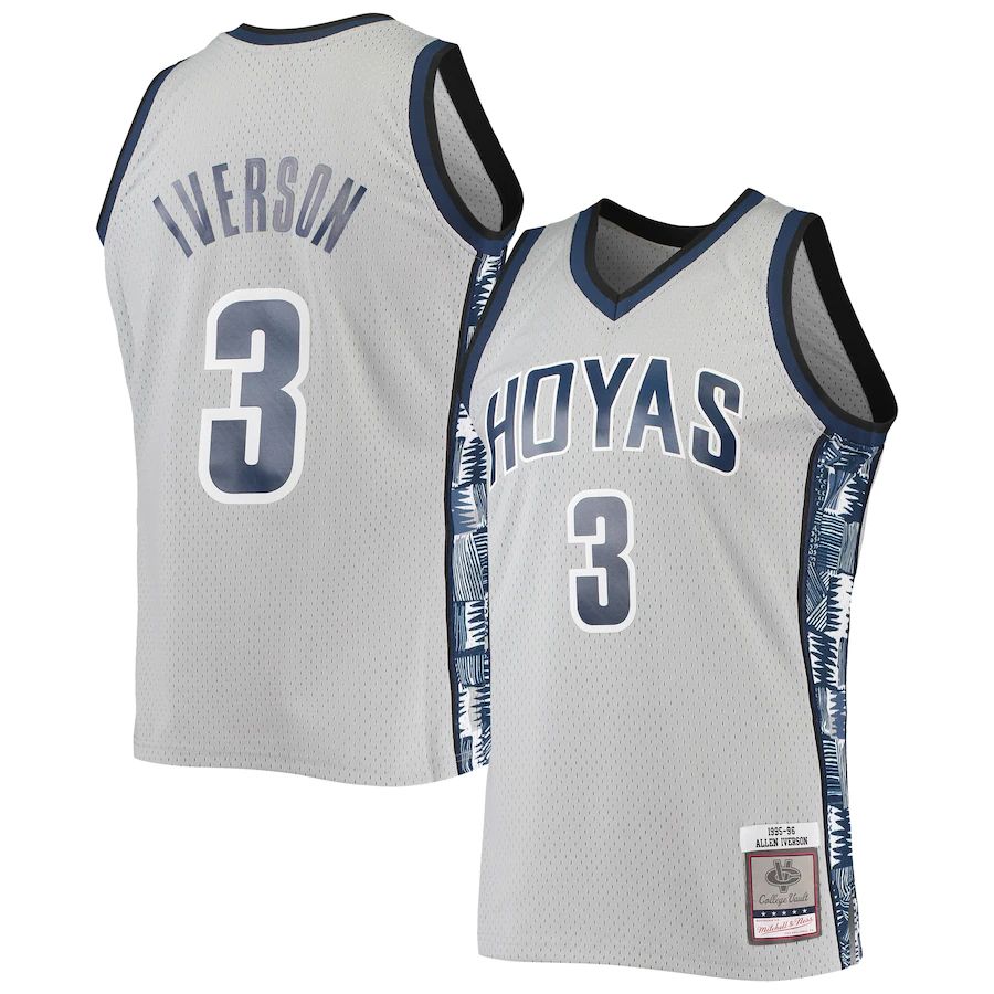 G.Hoyas #3 Allen Iverson Mitchell & Ness 1995-96 Authentic Throwback Jersey Gray Stitched American College Jerseys - Main View