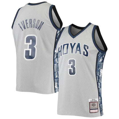 G.Hoyas #3 Allen Iverson Mitchell & Ness 1995-96 Authentic Throwback Jersey Gray Stitched American College Jerseys - Main View