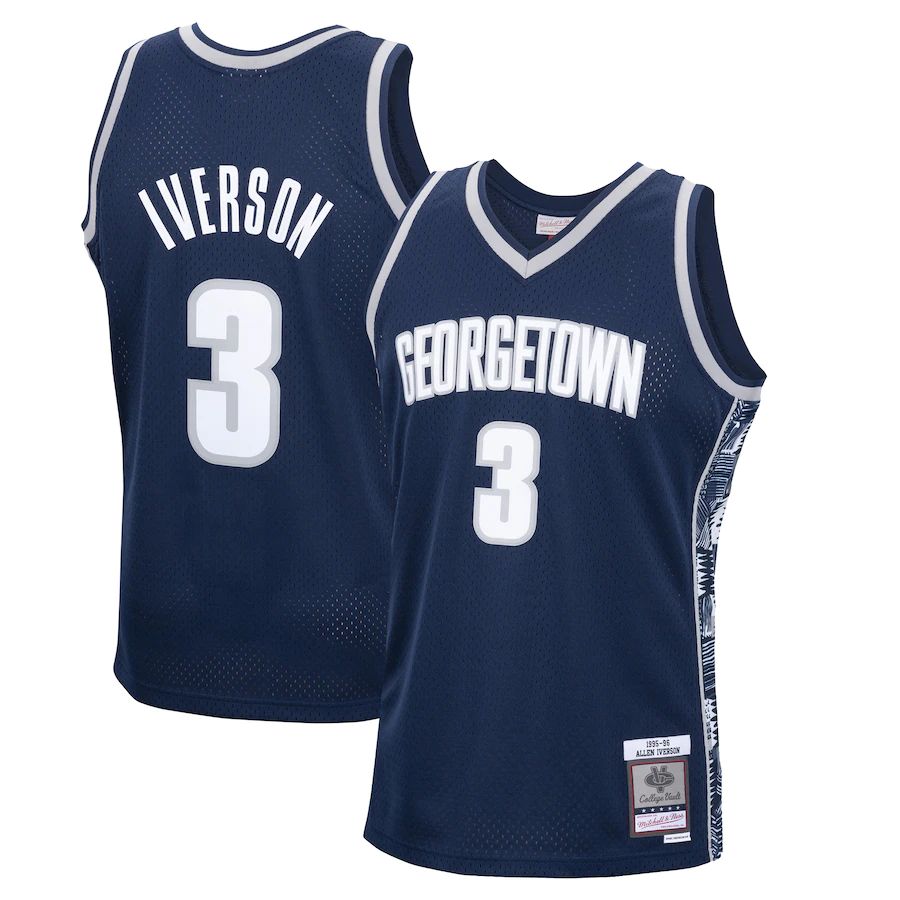 G.Hoyas #3 Allen Iverson Mitchell & Ness 1995-96 Authentic Throwback Jersey Navy Stitched American College Jerseys - Main View