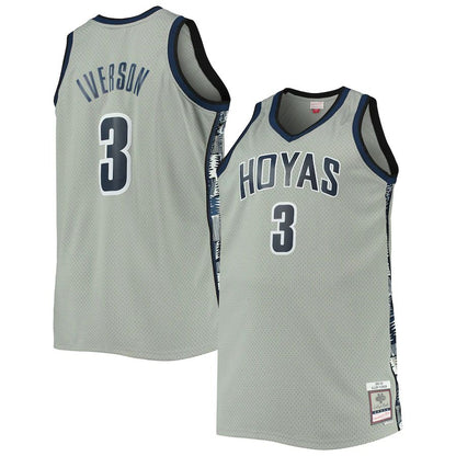 G.Hoyas #3 Allen Iverson Mitchell & Ness Big & Tall 1995-96 Replica Player Jersey Gray Stitched American College Jerseys - Main View