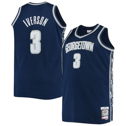 G.Hoyas #3 Allen Iverson Mitchell & Ness Big & Tall 1995-96 Replica Player Jersey Navy Stitched American College Jerseys - Main View