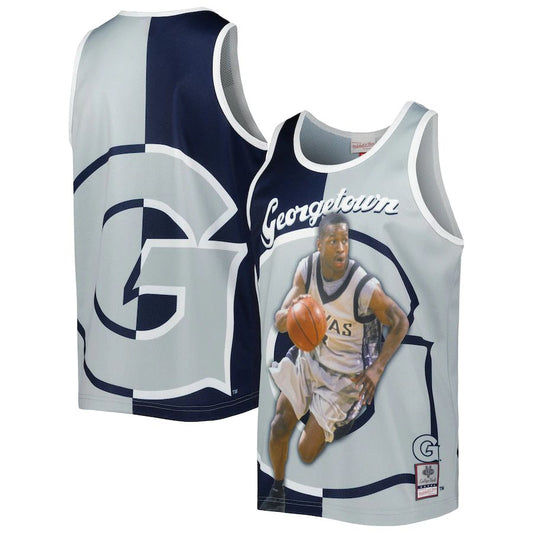 G.Hoyas Mitchell & Ness Sublimated Player Big & Tall Tank Top Navy Gray Stitched American College Jerseys - Main View