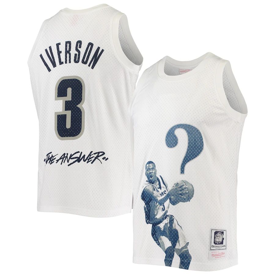 G.Hoyas #3 Allen Iverson Mitchell & Ness The Answer Replica Jersey - White Stitched American College Jerseys - Main View