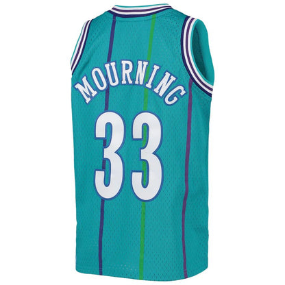 C.Hornets #33 Alonzo Mourning Mitchell & Ness 1992-93 Hardwood Classics Swingman Jersey Teal Stitched American Basketball Jersey - Main View