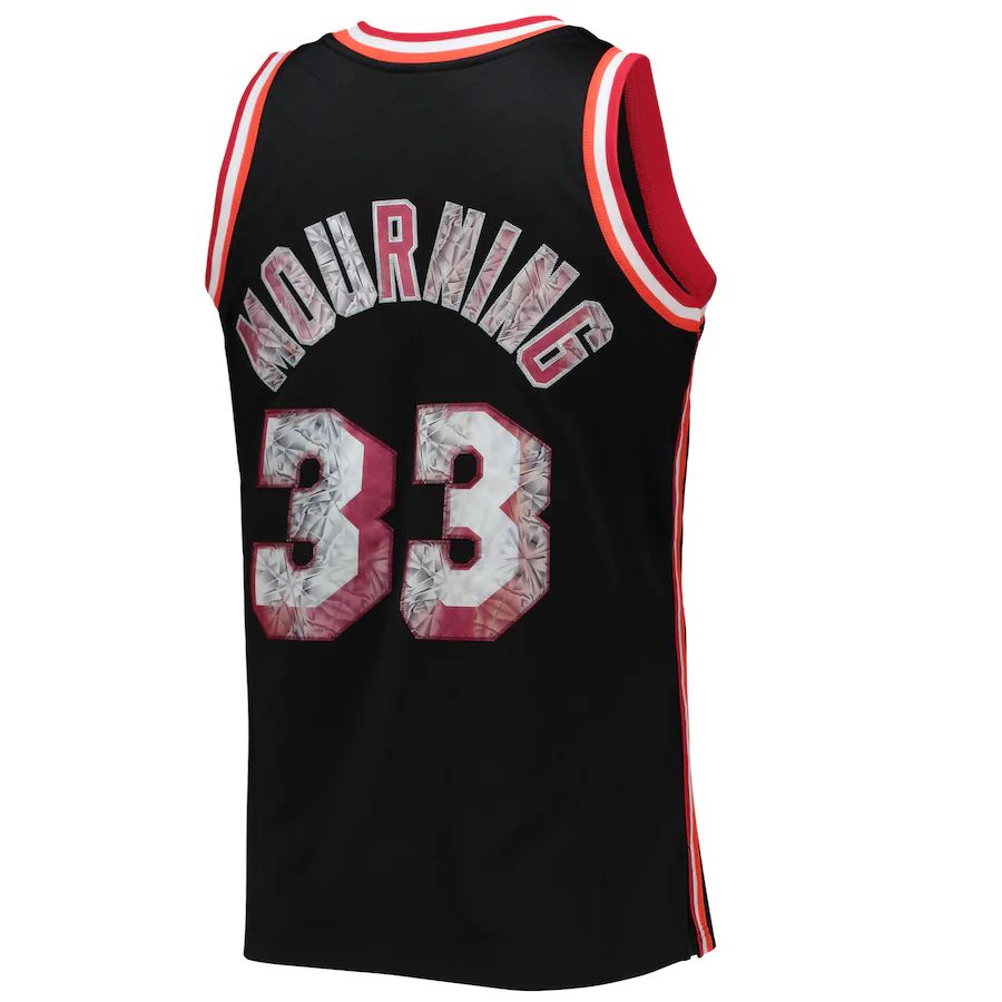 M.Heat #33 Alonzo Mourning Mitchell & Ness 1996-97 Hardwood Classics 75th Anniversary Diamond Swingman Jersey Black Stitched American Basketball Jersey - Main View