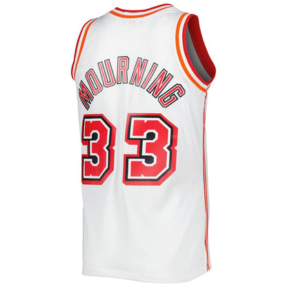 M.Heat #33 Alonzo Mourning Mitchell & Ness 1996-97 Hardwood Classics Swingman Jersey White Stitched American Basketball Jersey - Main View