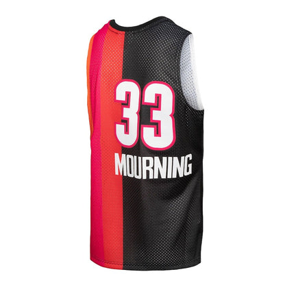 M.Heat #33 Alonzo Mourning Mitchell & Ness Hardwood Classics 2005-06 Split Swingman Jersey BlackRed Red Stitched American Basketball Jersey - Main View