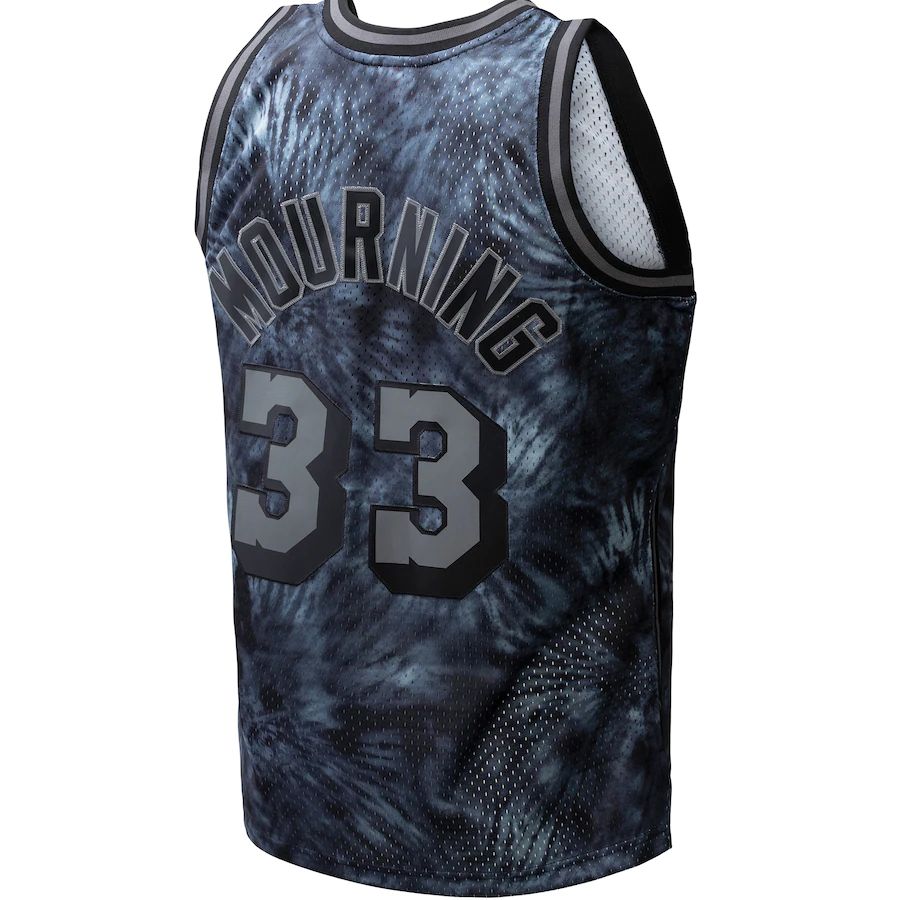 M.Heat #33 Alonzo Mourning Mitchell & Ness Unisex Hardwood Classics 1996-97 Tie-Dye Swingman Jersey Black Stitched American Basketball Jersey - Main View