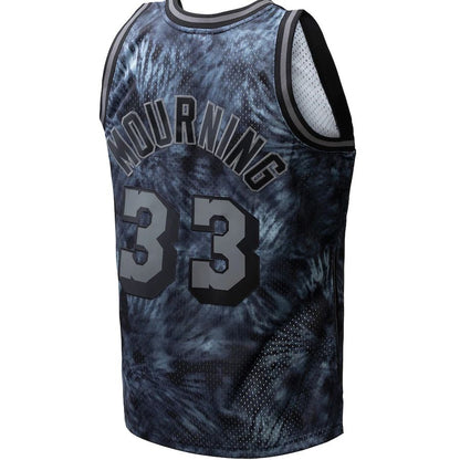 M.Heat #33 Alonzo Mourning Mitchell & Ness Unisex Hardwood Classics 1996-97 Tie-Dye Swingman Jersey Black Stitched American Basketball Jersey - Main View