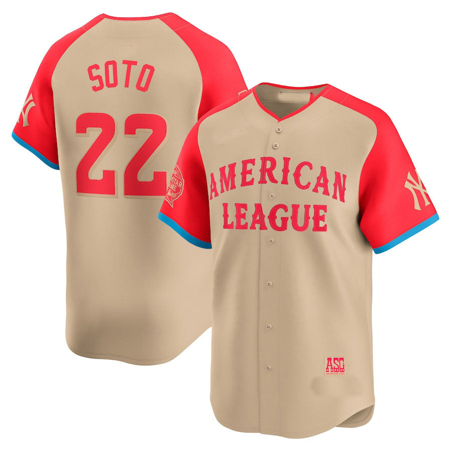 American League #22 Juan Soto 2024 All-Star Game Limited Player Jersey - Cream Baseball Jerseys - Main View