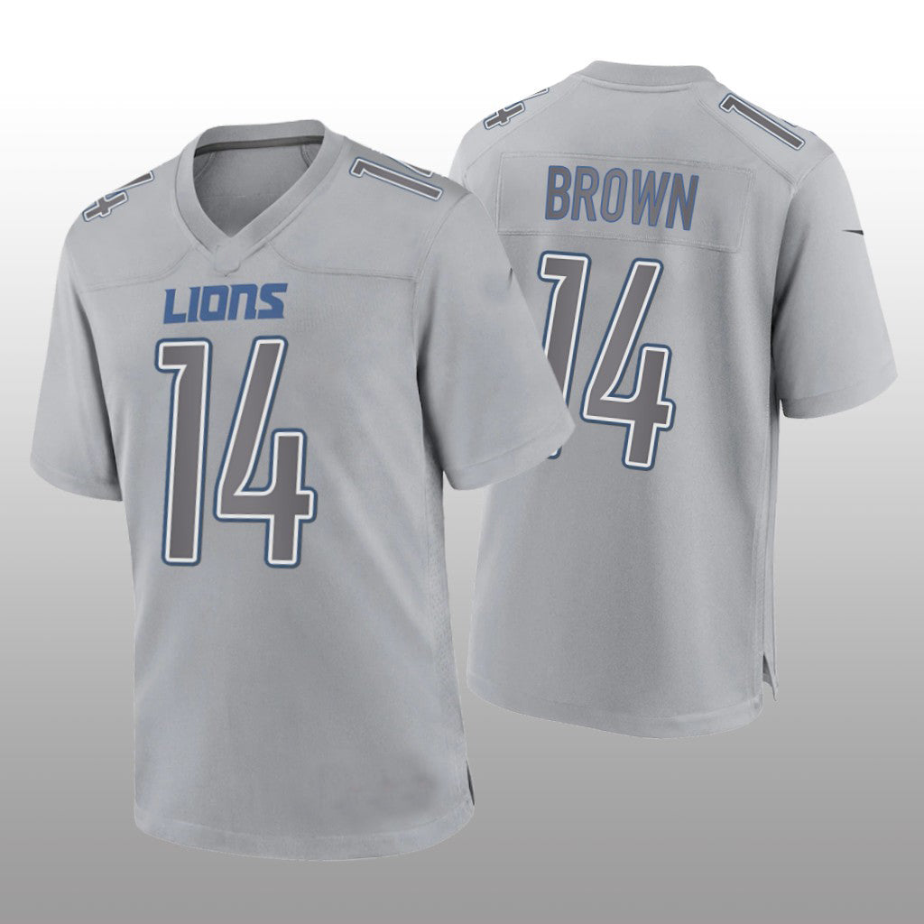 D.Lions #14 Amon-Ra St. Brown Gray Game Atmosphere Jersey Stitched American Football Jerseys - Main View