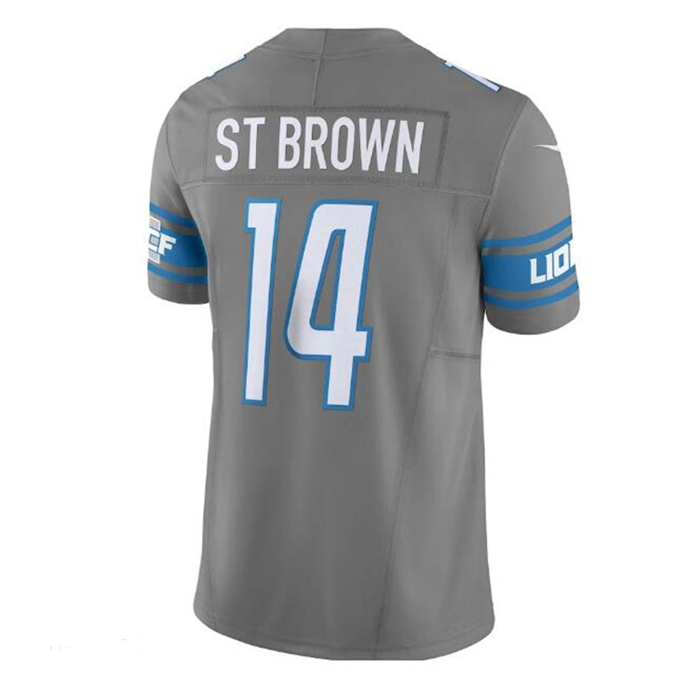 D.Lions #14 Amon-Ra St. Brown Vapor F.U.S.E. Limited Jersey - Silver Stitched American Football Jerseys - Main View