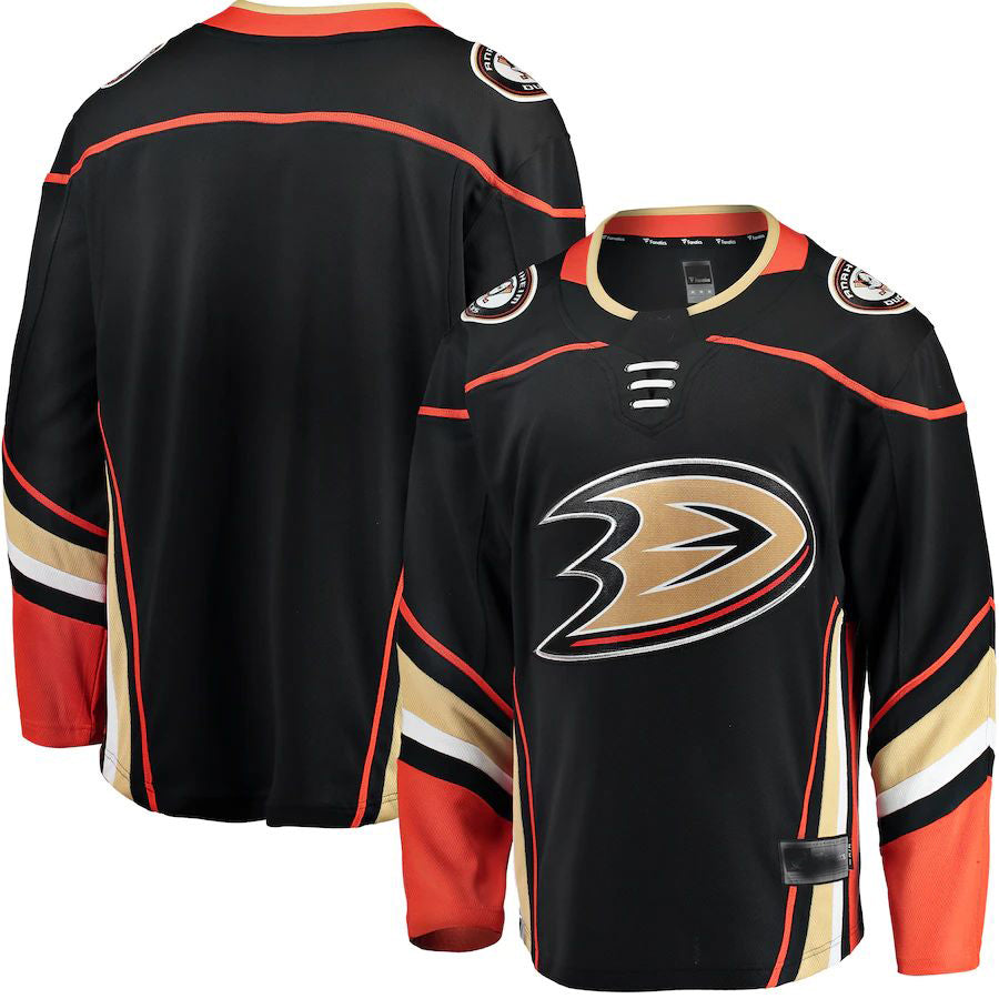 A.Ducks Fanatics Branded Breakaway Home Jersey Black Stitched American Hockey Jerseys - Main View