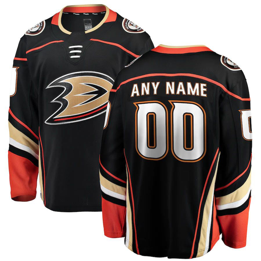 Custom A.Ducks Fanatics Branded Home Breakaway Jersey Black Stitched American Hockey Jerseys - Main View
