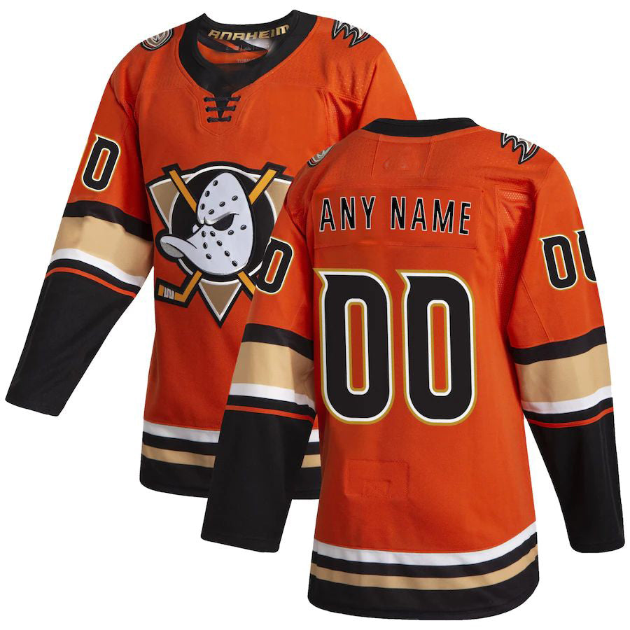 Custom A.Ducks Alternate Authentic Jersey Orange Stitched American Hockey Jerseys - Main View