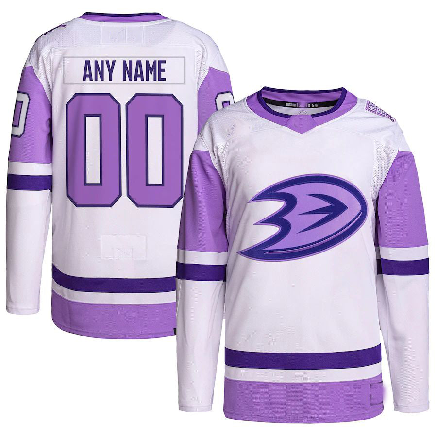 Custom A.Ducks Fights Cancer Primegreen Authentic White/Purple Stitched American Hockey Jerseys - Main View