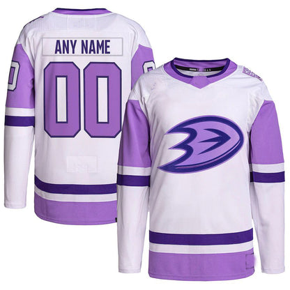 Custom A.Ducks Fights Cancer Primegreen Authentic White/Purple Stitched American Hockey Jerseys - Main View