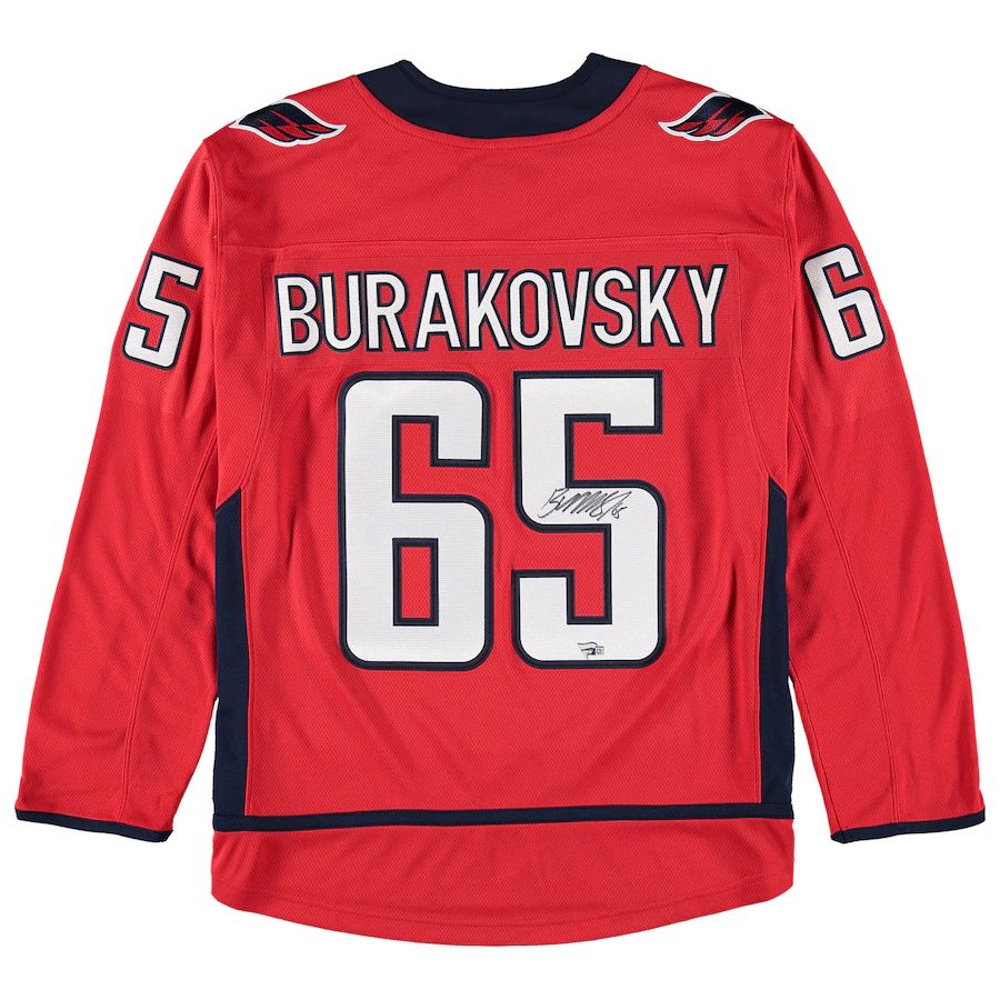 W.Capitals #65 Andre Burakovsky Fanatics Authentic Autograph Jersey  Red Stitched American Hockey Jerseys - Main View